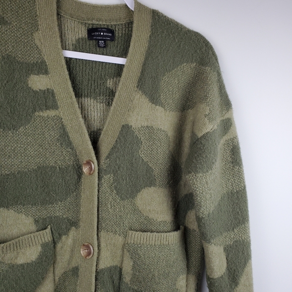 Lucky Brand Green Camo Cozy Knit Button Sweater Medium - Picture 3 of 9